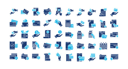 Payment icon set collection. Containing profit, marketing, secure, information, receive, saving, interest .Solid vector icons collection