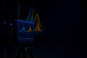 Signal analysis device with glowing data graph on dark background