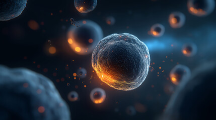 Close-up of glowing cells, futuristic tech vibe