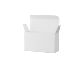 Blank open white rectangular box packaging mockup. Isolated on transparent, 3d illustration