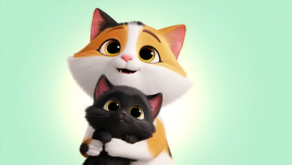 two friendly cats are hugging each other, Generative AI