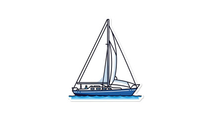 Illustration of an elegant blue sailboat with hoisted sails gracefully navigating calm waters, symbolizing serene marine adventures, freedom, and leisurely travel on the open sea