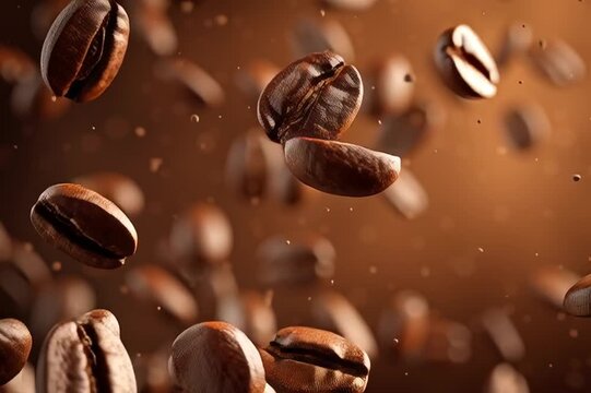 Aromatic Coffee Beans: An artistic depiction of coffee beans gracefully suspended in mid-air, a visual symphony that celebrates the rich aroma and invigorating essence of the coffee.