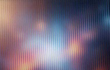 Abstract vertical ribbed glass texture with soft bokeh lights in vibrant purple blue and orange hues