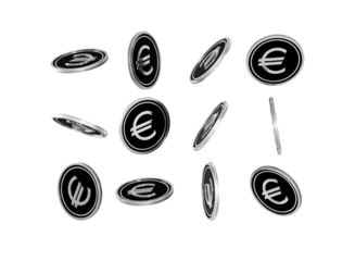 Shiny silver Euro coins falling. Finance, money, banking, investment concept.
