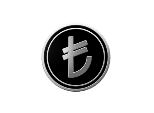 Shiny silver Turkish Lira currency symbol, representing finance and economy.