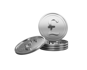 Silver Pound sterling coins stack and stand, representing UK finance and wealth.