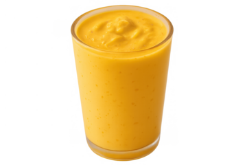 Mango lassi smoothie drink in a clear glass on a transparent background, a refreshing fruity beverage for health and wellness