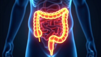 Human Body with Highlighted Intestines