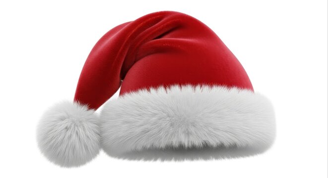 Red Velvet Santa Hat with White Fur Trim Isolated on White - Powered by Adobe