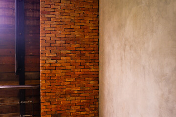 Red brick wall of cozy house,home interior design,beautiful living room,minimal home concept.