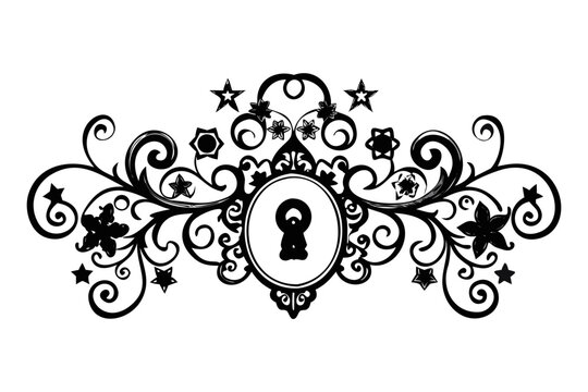 Ornate keyhole frame with vintage swirls and stars