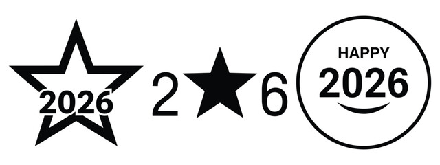 happy 2026 emblem silhouette illustration, happy New Year 2026 vector icon set collection