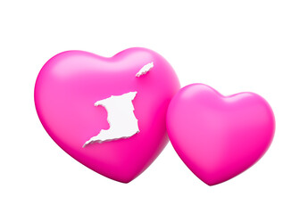 Shiny Pink Hearts With Map Of Trinidad And Tobago 3d Illustration