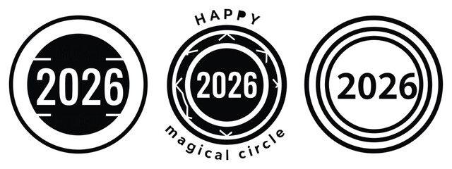 Obraz premium happy 2026 magical silhouette illustration, happy New Year 2026 vector icon set collection