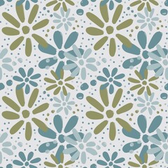 Seamless floral pattern with abstract blue and green flowers