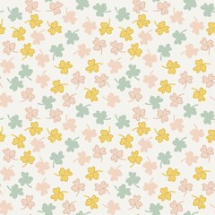 Seamless pattern with pastel autumn leaves on white background