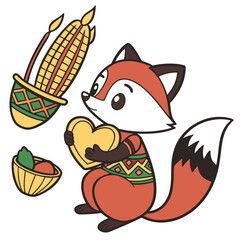 Cute SVG of a Content Foxe in Unity & Culture colors, featuring holding a heart in a Kwanzaa setting