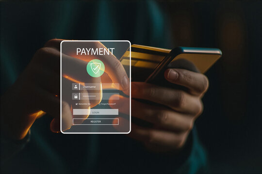 Secure digital payment login screen on smartphone with glowing verification icon.