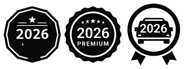 Obraz premium 2026 premium badge silhouette illustration, happy New Year 2026 vector icon set collection