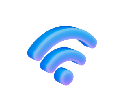 Stylish blue purple gradient 3D Wi-Fi symbol representing network access. 3d illustration