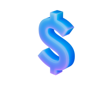 Glowing blue and purple dollar sign representing money, finance, and commerce. 3d illustration