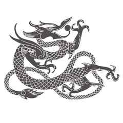 Black and White Chinese Dragon Totem Vector - Transparent PNG