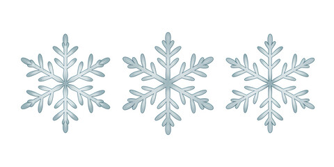 Three light blue snowflakes arranged in a horizontal line on a black background winter