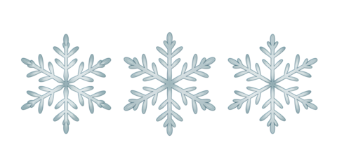 Three light blue snowflakes arranged in a horizontal line on a black background winter