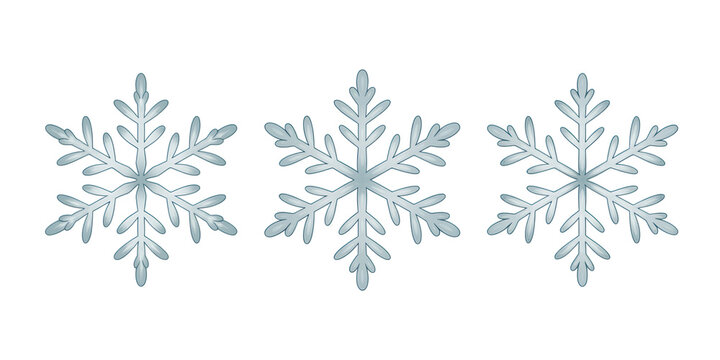 Three light blue snowflakes arranged in a horizontal line on a black background winter