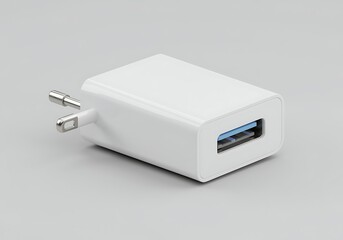 White USB Wall Charger Adapter for Mobile Phones and Devices Charging on Grey Background Digital Device Essential