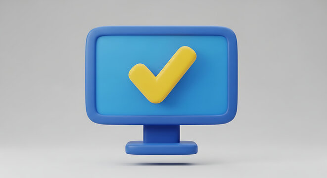 Computer Monitor with Checkmark Icon Digital Success, Approval, and Task Completion Visual