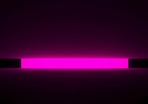 Abstract dark background with a bright pink neon light bar