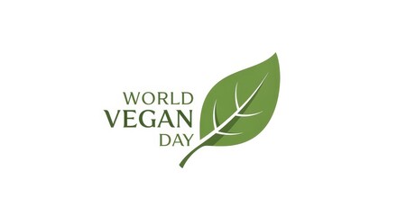 World Vegan Day inscription with green leaf. november 1st. Plant-based food concept. For vegan holiday illustration.