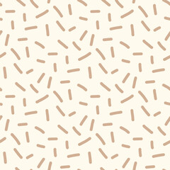 Small dash seamless pattern. Beige sprinkles background. Boho simple confetti repeated wallpaper. Cute baby vector surface design. Simple repeat illustration print. Calm design in pastel colors.