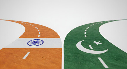 Diverging Roads: India and Pakistan Flags on Separate Paths