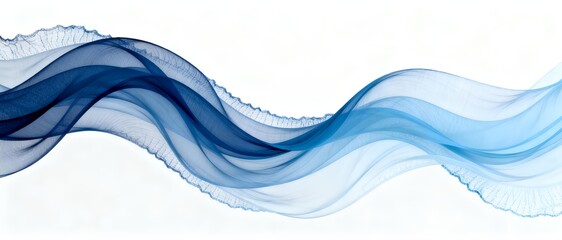 Spiral of intertwined blue and white gradient ribbons on white