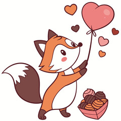 Surprised expression on a Foxe in a Valentine theme, with holding a heart – Valentine Blush vector art