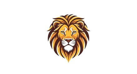 A stylized lion head is centered on a white background its mane depicted with golden and brown hues