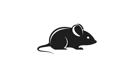 A stylized silhouette of a mouse with rounded body pointed snout curved tail and prominent ears