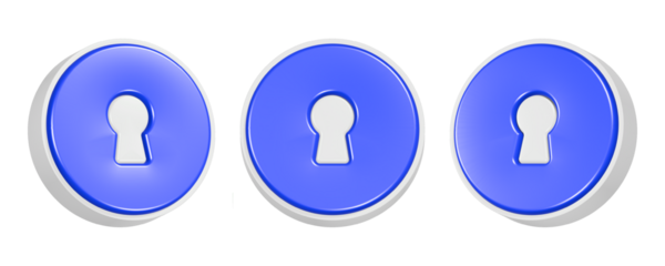 3d rendering icon key hole in blue button