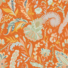 Bright Orange Ornamental Floral Pattern