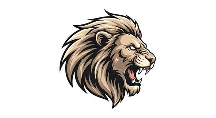 An illustration of a roaring lion head with a stylized mane and visible teeth