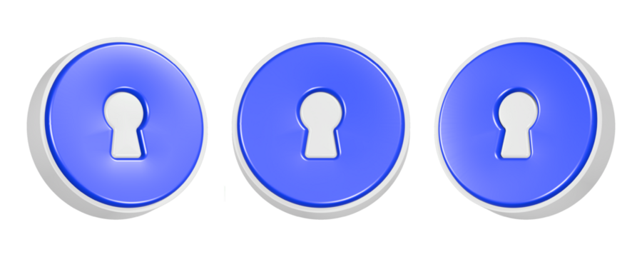 3d rendering icon key hole in blue button