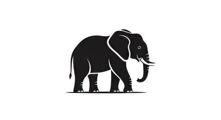 Black elephant silhouette with white outline walking