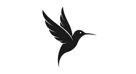 Obraz premium Black hummingbird silhouette in flight with wings spread against a white background