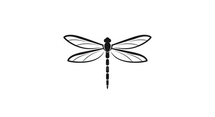 Black line drawing of a dragonfly with outlined wings and a segmented body