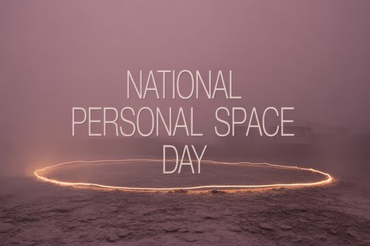 A serene landscape with a glowing circle on the ground, symbolizing personal space. The background is misty and soft, creating a calm atmosphere for reflection.