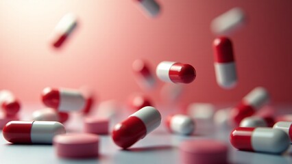 Falling Red and White Medicine Capsules