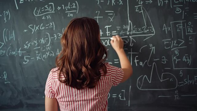 Dedicated Student or Teacher Solving Complex Mathematical Equations on a Traditional Chalkboard in an Academic Setting